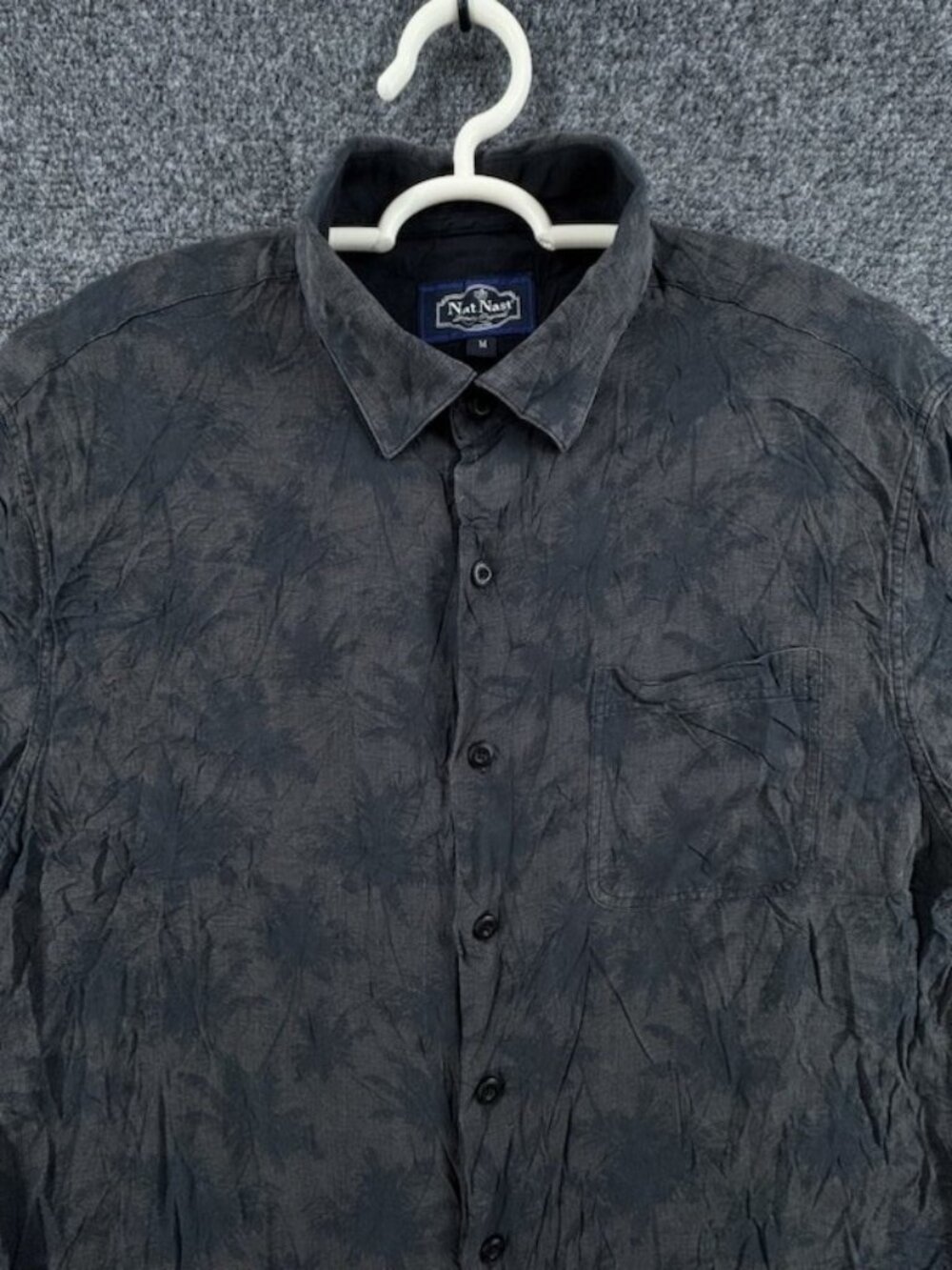 Nat Nast Point Short Sleeve Medium Cotton Black Button Up Retro Shirt Pocket
